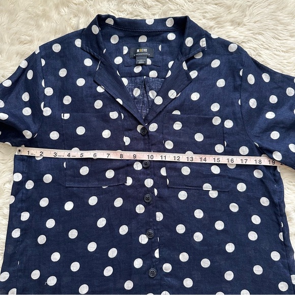 Anthropologie Maeve Top Women’s Buttondown Surf 100% Linen Navy Dot Shirt Sz XS - Picture 11 of 12